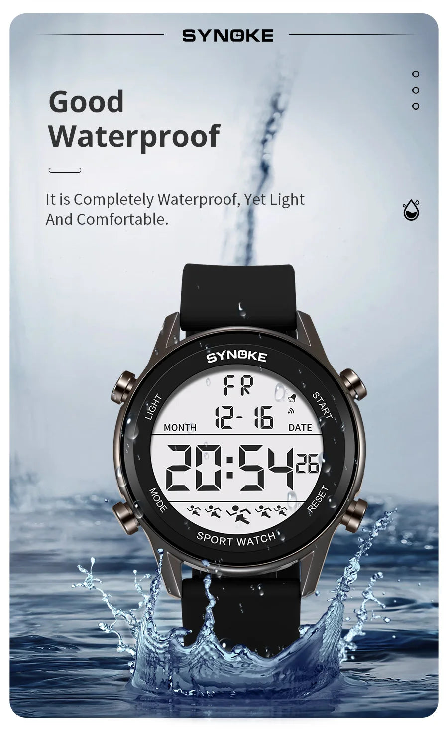 SYNOKE Men Outdoor Sports Multifunctional Waterproof Large Screen Display Luminous LED Digital For Men Fashion Silicon Watch Beauty World Shop