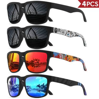 4PCS Square Sports Sunglasses with Designer Temple Pattern - UV400 for Men Women, Beach Vacation Beauty World Shop