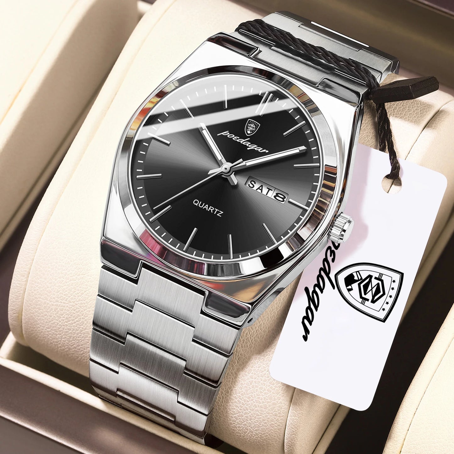 POEDAGAR Exquisite Business Men Watch Stainless Steel Waterproof Luminous Man Wristwatch Date Week Classic Men's Quartz Watches Beauty World Shop
