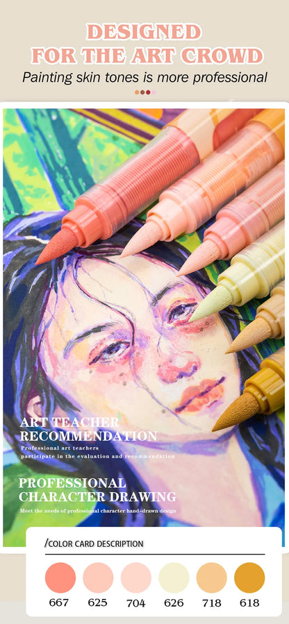GuangNa 12-72 Colors Soft Brush Acrylic Marker Pen Set,Skin Tone, Macaron color,DIY Hand Drawn,Paint Art Markers pens,GN.8201F/M Beauty World Shop