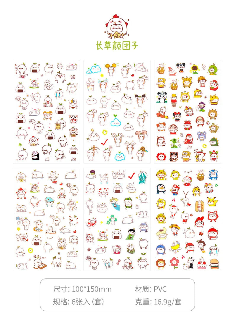 6Pcs/Lot Waterproof Cartoon Transparent Pvc Stickers DIY Hand Account Diary Decorative Stickers Kawaii Phone Cup Stickers Beauty World Shop