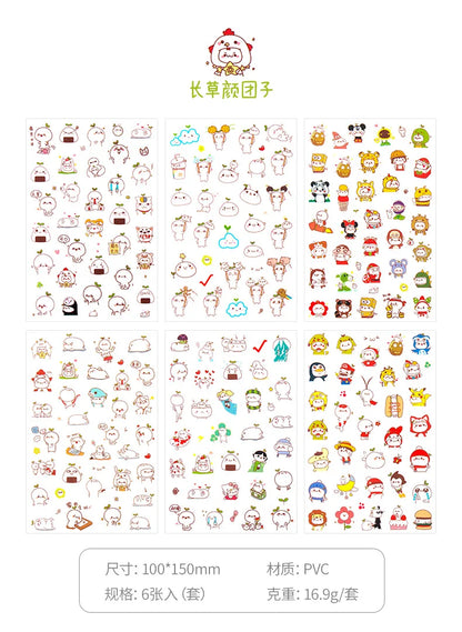 6Pcs/Lot Waterproof Cartoon Transparent Pvc Stickers DIY Hand Account Diary Decorative Stickers Kawaii Phone Cup Stickers Beauty World Shop