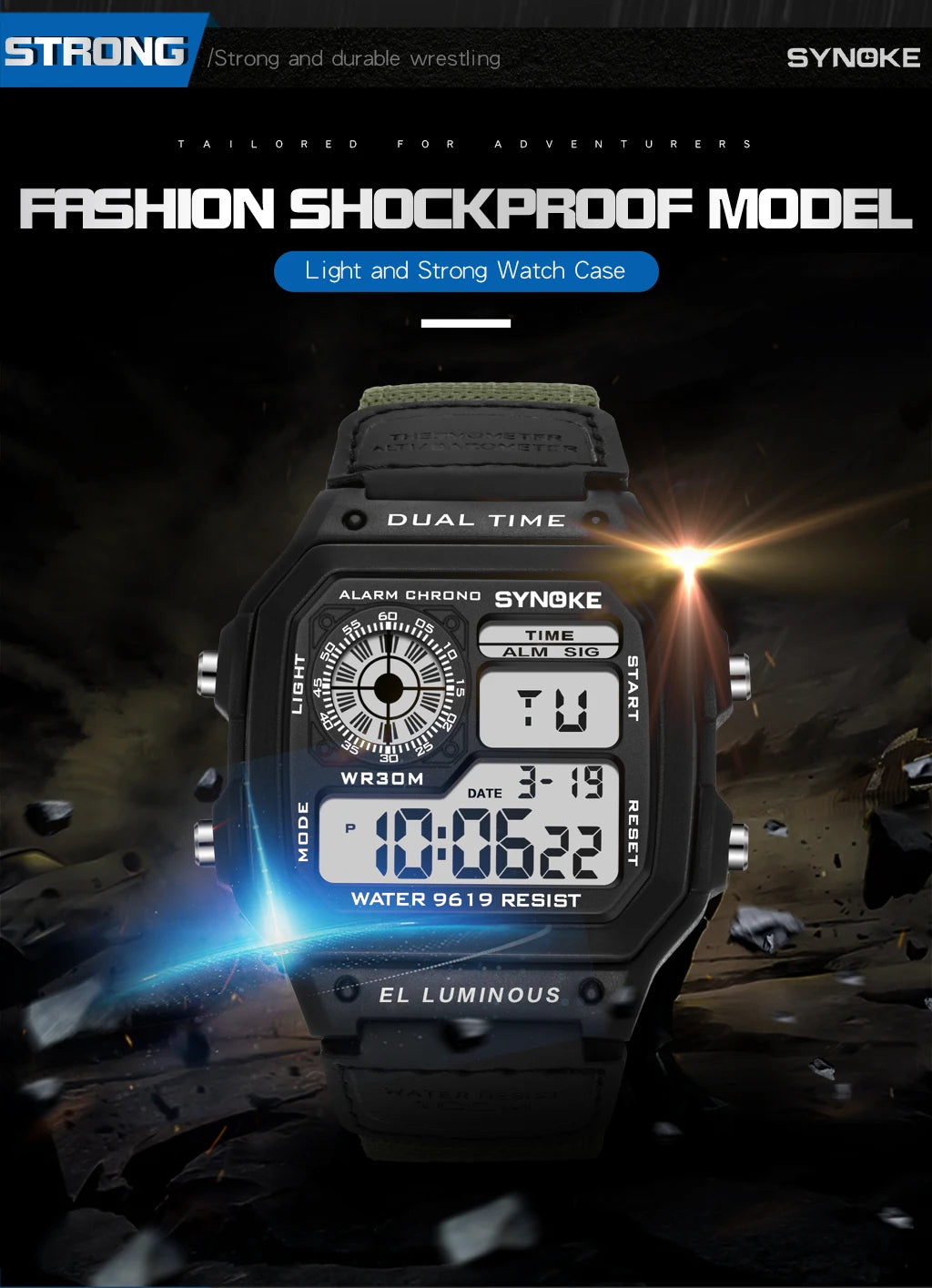 Synoke Outdoor Military Digital Watch For Men Fashion Retro Nylon Canvas Strap Sports Waterproof Watch Multifunctional Luminous Beauty World Shop