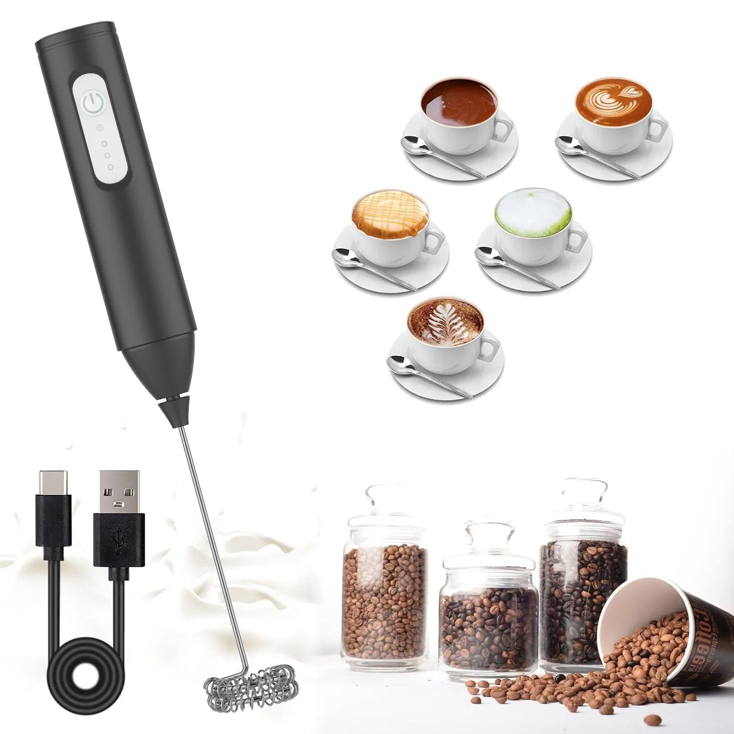 MINI Milk Frother USB Rechargeable 3 Speeds Foam Maker Coffee Whisk Mixer Electric Handle Blender Egg Beater Beauty World Shop