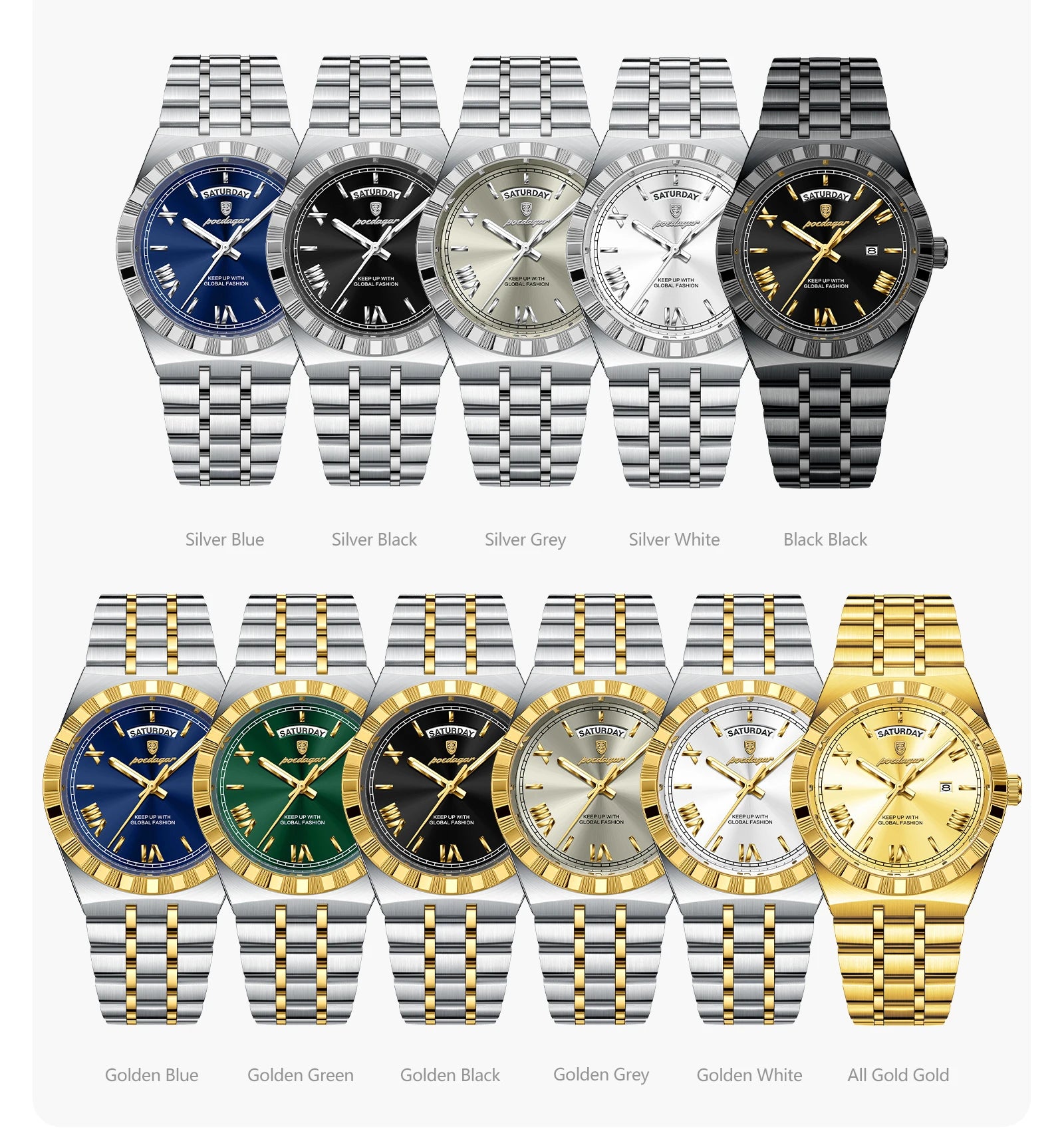 POEDAGAR Fashion Business Men's Watch Luminous Waterproof Week Date Luxury Man Wristwatch Stainless Steel Quartz Watches For Men Beauty World Shop