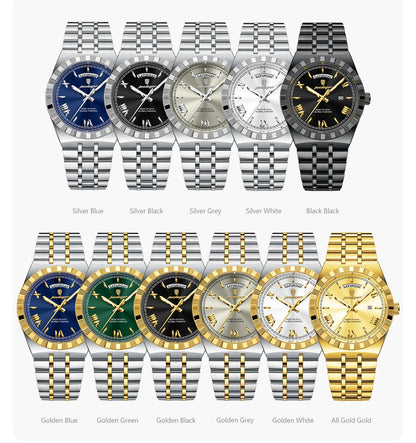 POEDAGAR Fashion Business Men's Watch Luminous Waterproof Week Date Luxury Man Wristwatch Stainless Steel Quartz Watches For Men Beauty World Shop