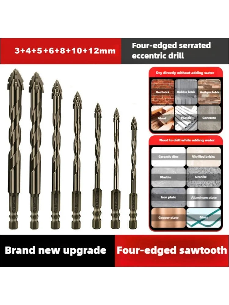 High-Four-edged serrated eccentric drill for dry drilling of ceramic tiles, glass, marble, concrete, stainless steel drill bits Beauty World Shop