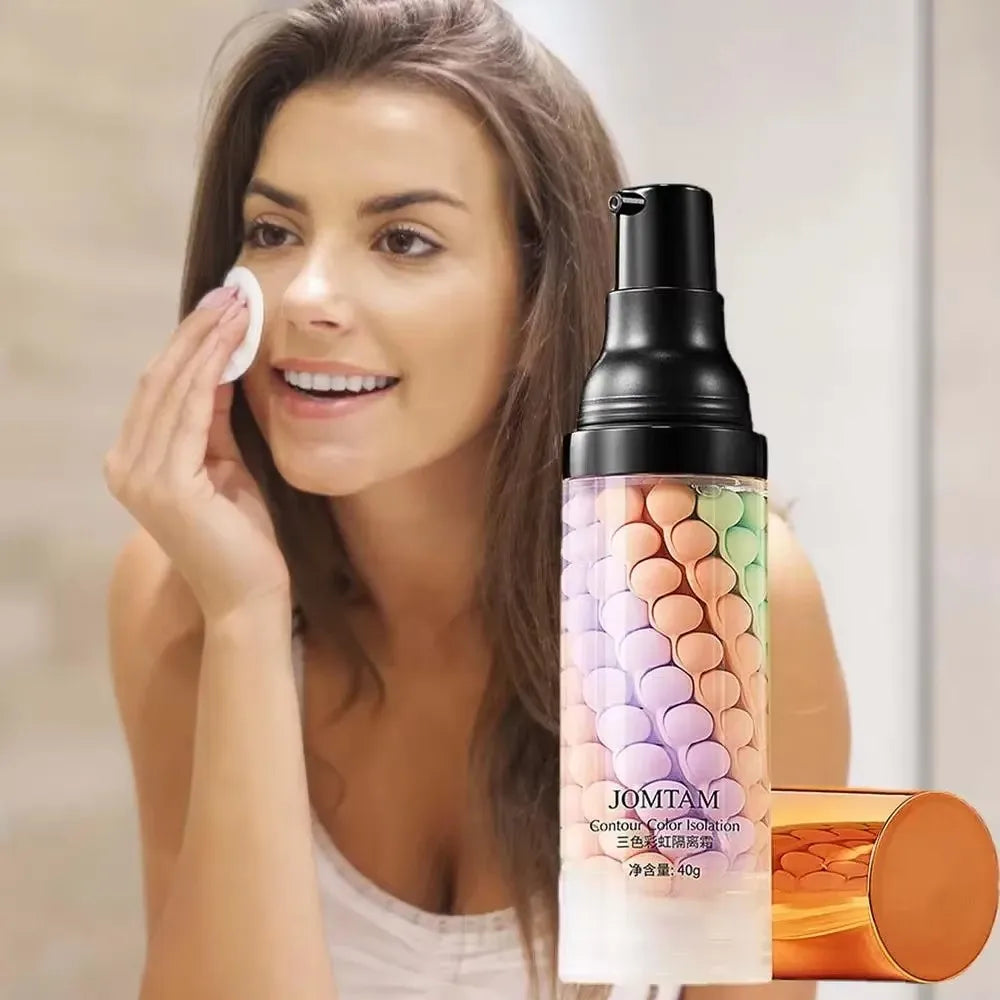 Face Makeup Primer Tri-color Cream Contour Color Isolation Waterproof Makeup Foundation Natural Makeup Base Cream 40g Beauty World Shop