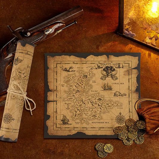 Pirate Adventure Treasure Map Kids Pirate Theme Birthday Party Supplies Gift Toys Halloween Decor Vintage Kraft Paper Hunt Maps Beauty World Shop