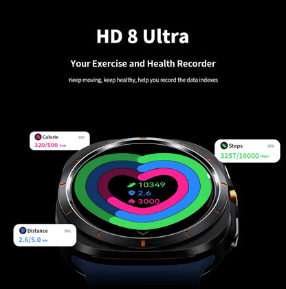 Smart Watch 8 Ultra 2025 Color Matching GPS Compass Smart Watch BT call NFC IP68 Waterproof 4GB Health monitoring Reduction 100% Beauty World Shop