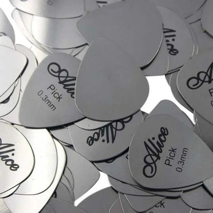 Alice 10Pcs Metal Guitar Pick 0.3mm Thin Durable Silver Color Professional Bass Ukelele Guitar Picks Guitar Amplifier Bass Guita Beauty World Shop