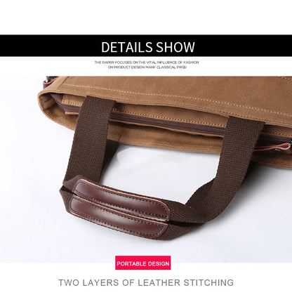 Men's Handbags Briefcase Canvas Shoulder Bag Man for Documents Large Capacity Tote Laptop Bag Crossbody Travel Bags Vintage K004 Beauty Trend Shop