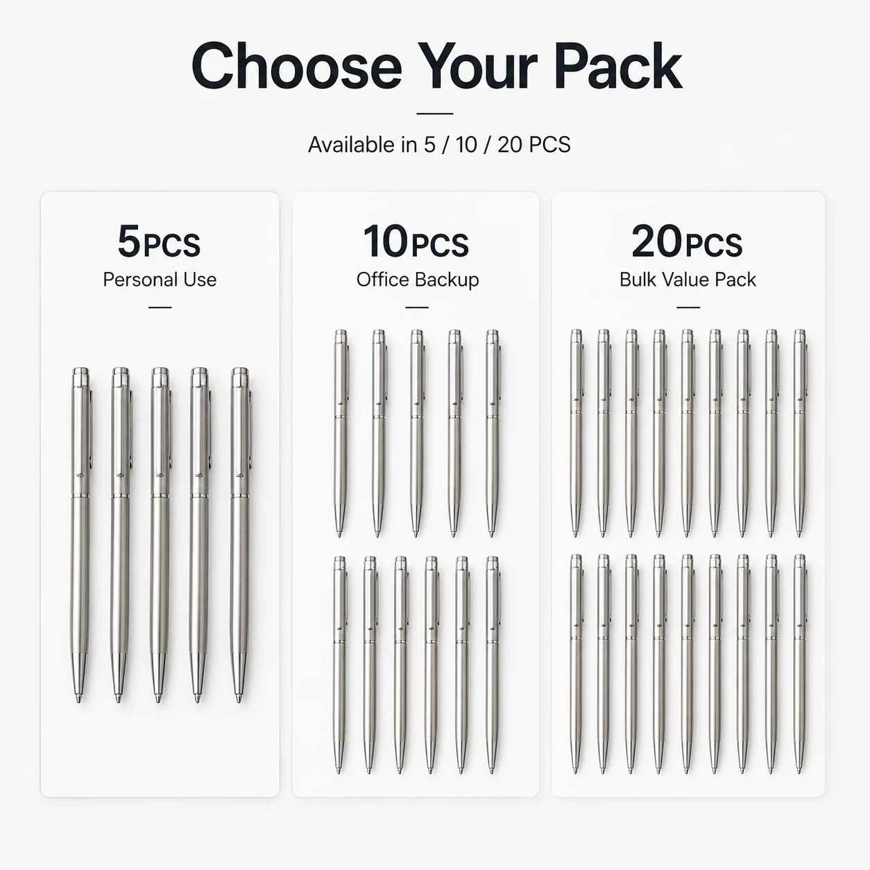 5/10/20Pcs Stainless Steel Ballpoint Pens, Silver Metal Medium Nib Smooth Twist Writing Pens for Office School Beauty World Shop