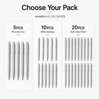5/10/20Pcs Stainless Steel Ballpoint Pens, Silver Metal Medium Nib Smooth Twist Writing Pens for Office School Beauty World Shop