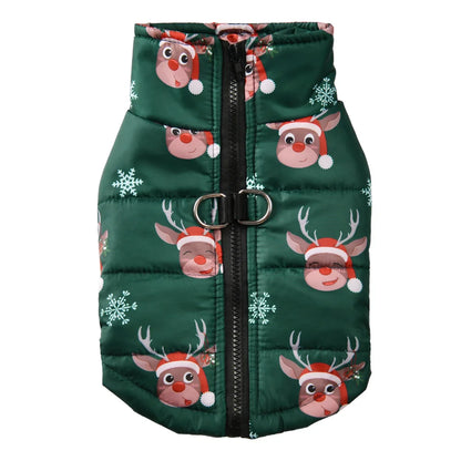 New Year Pet Coat For Christmas Deer Print Dog Jacket With D-ring Waterproof Pets Costume For Small Medium Dogs Bulldog Clothes