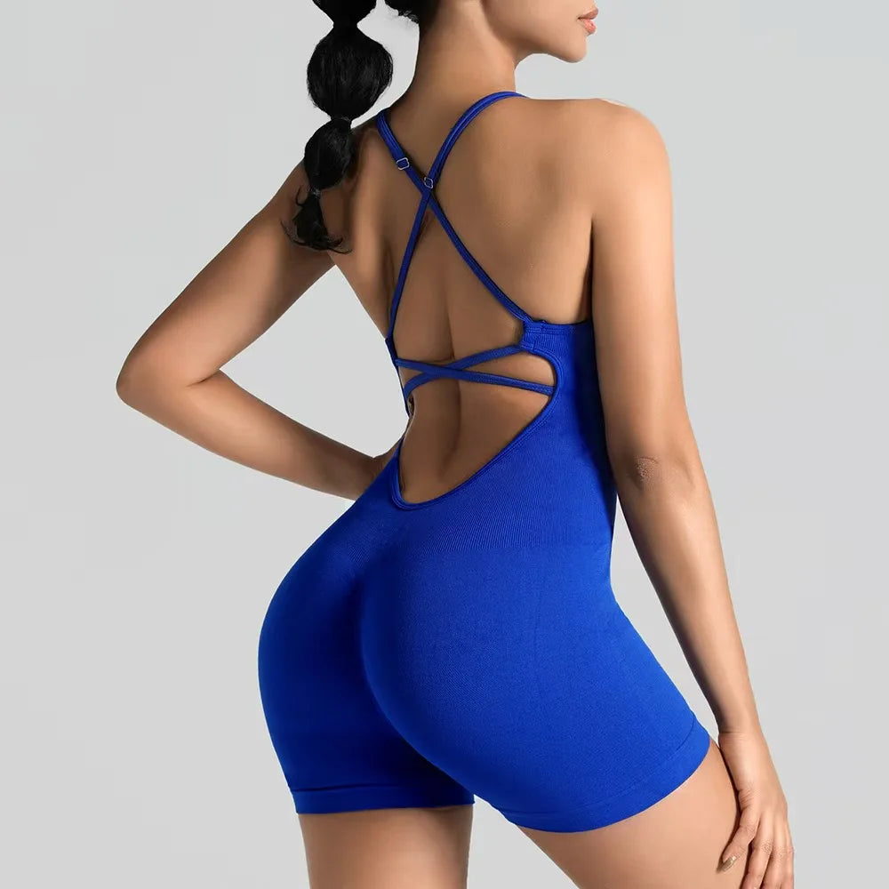 Women's Sexy Slim-Fit Yoga Shorts Jumpsuit Seamless Back Workout Bodysuit Breathable Quick-Dry Gym Running Pilates Fitness yoga Beauty World Shop