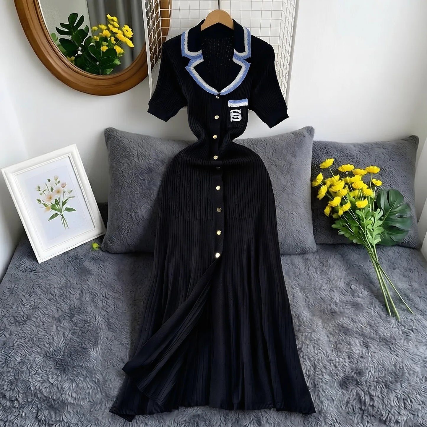 YuooMuoo Brand Fashion Vintage Turn-down Collar Knit Maxi Dress Elegant Single-breasted A-line Long Shirt Dress Lady Vestidos Beauty World Shop