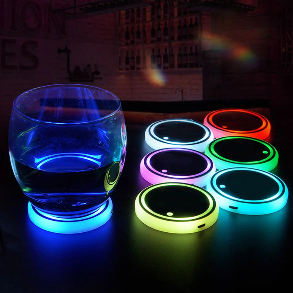 7 Colors Car Coasters Cup Holder LED Light Mats Bottle Light Sensor Atmosphere Interior Accessories Universal Beauty World Shop