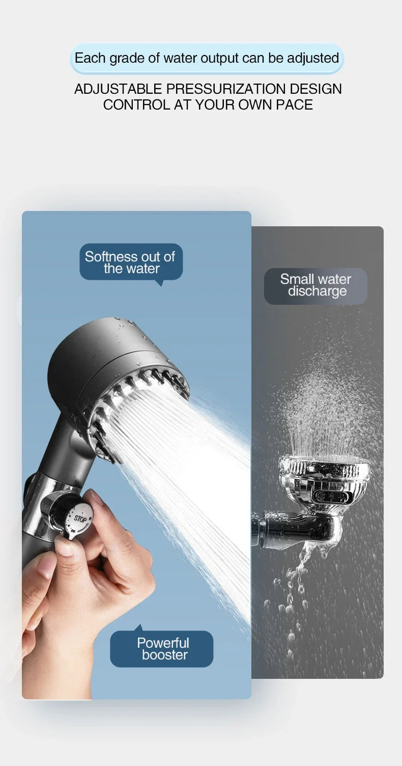 High Pressurized Filter Shower Head 3-mode Adjustable Spray with Massage Brush Rain Faucet Bathroom Accessories Beauty World Shop