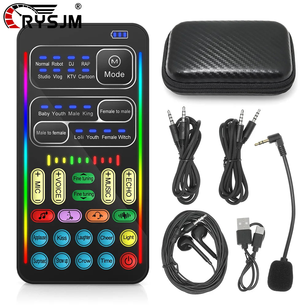New I9 Mini Voice Changer Live Sound Card  + Headphones + Microphone Audio 8 Sound Effect Machine Equipment Voice Card for Phone Beauty World Shop