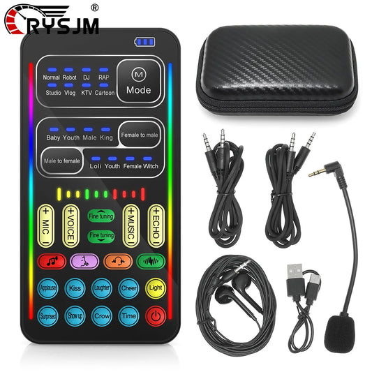 New I9 Mini Voice Changer Live Sound Card  + Headphones + Microphone Audio 8 Sound Effect Machine Equipment Voice Card for Phone Beauty World Shop