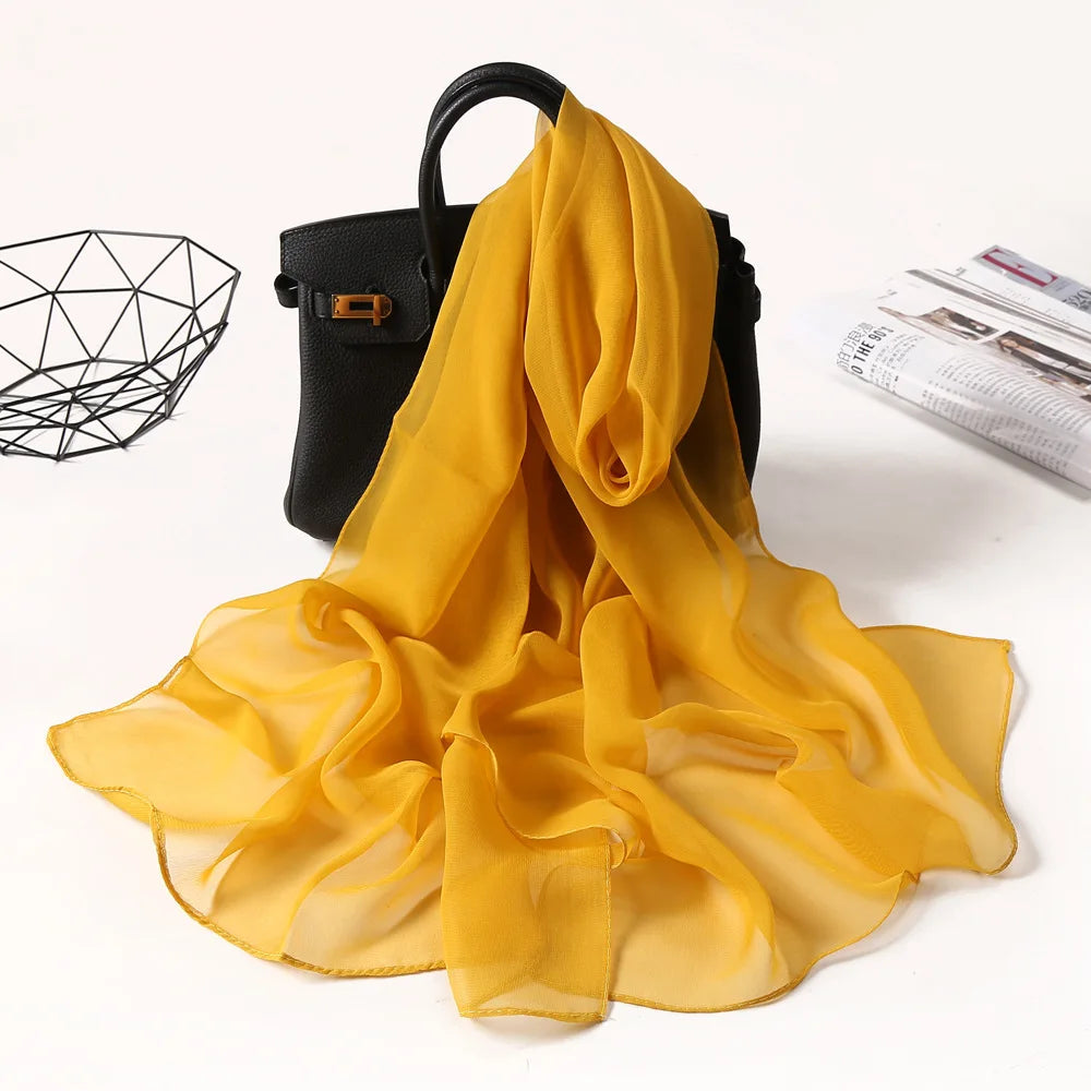 Fashion Four Seasons Women Plain Color Thin Soft Beach Thin Silky Georgette Scarf Shawls Long Wraps Beach Sunscreen Hijab Beauty World Shop