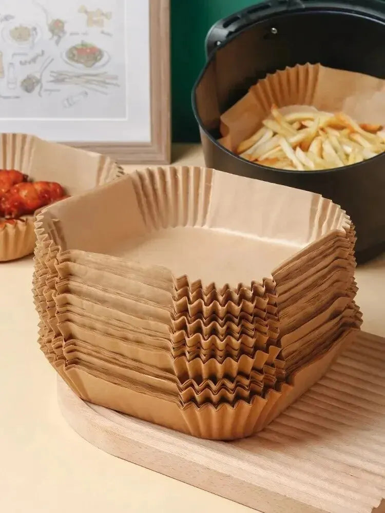 50Pcs Air Fryer Disposable Paper Non-Stick Airfryer Baking Papers Round Air-Fryer Paper Liners Paper Kitchen Accessories Beauty World Shop