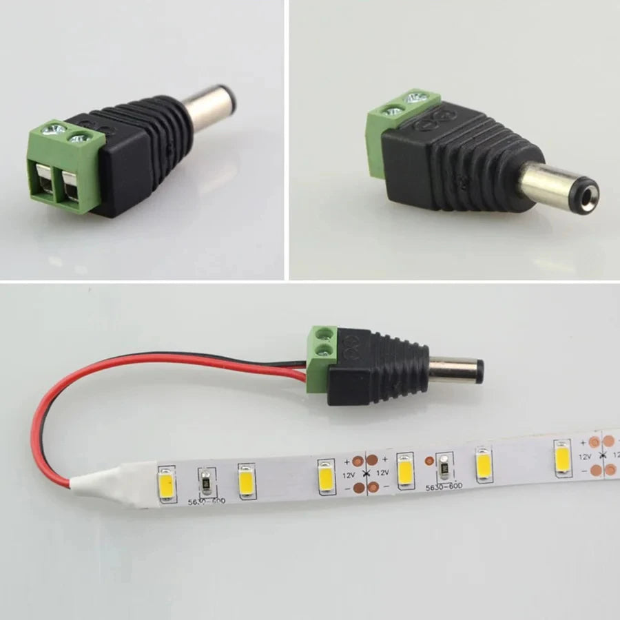5pairs DC 12V Female And Male Connectors 5.5x2.1mm Power Plug Adapter Jacks Sockets For Signal Color LED Strip Light CCTV Camera Beauty World Shop