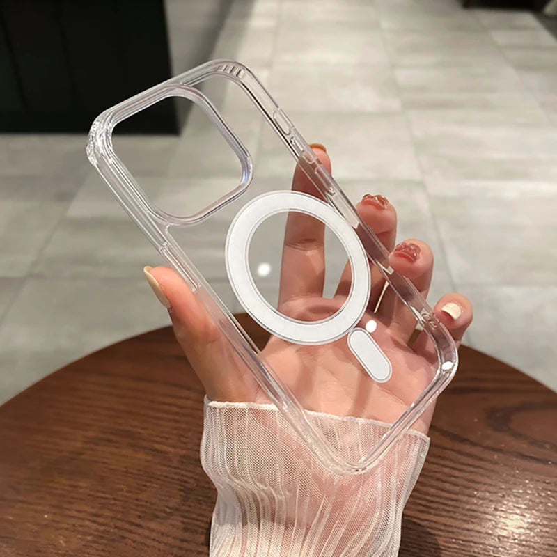 For Magesafe Magnetic Transparent Wireless Charge Case For iPhone 11 12 13 14 15 16 17 Air Pro Max Plus Mini Shockproof PC Cover Beauty World Shop