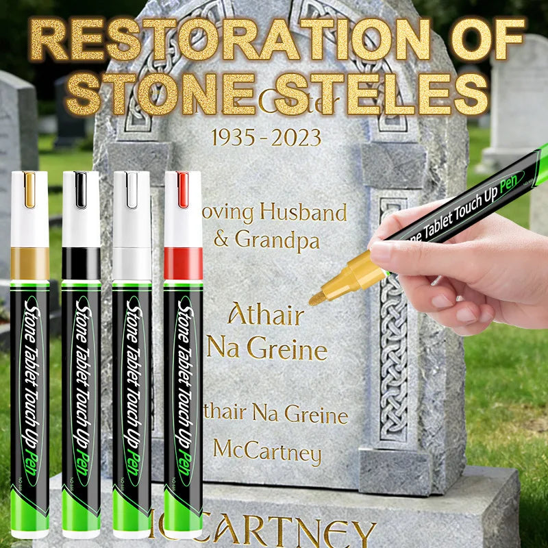Golden Tombstone Marker Inscription Restoration Pen,  Weatherproof Tracing Pen Quick-Dry Touch Up Paint Pen for Granite Stone Beauty World Shop