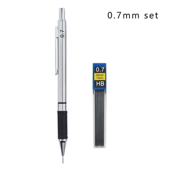 Metal Mechanical Pencil Set with Pencil Grip Leads Art Drawing Student Office Supplies 0.5/0.7/0.9/2.0mm Automatic Pencil Beauty World Shop