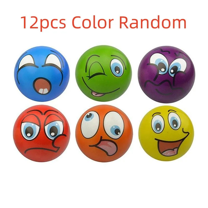 12Pcs Stress Relief Expression Soft Balls Toy Fun Sponge Stress Ball Squeeze Smiley Face Grimace PU Foam For Sports Toy Ball Beauty World Shop