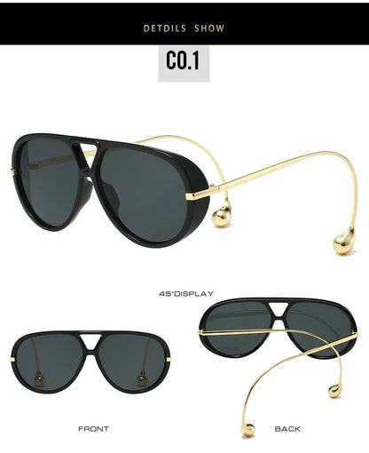 2025 European and American Fashion Sunglasses Male Pilot Double Beam Large Frame Metal New Sunglasses Female Beauty World Shop