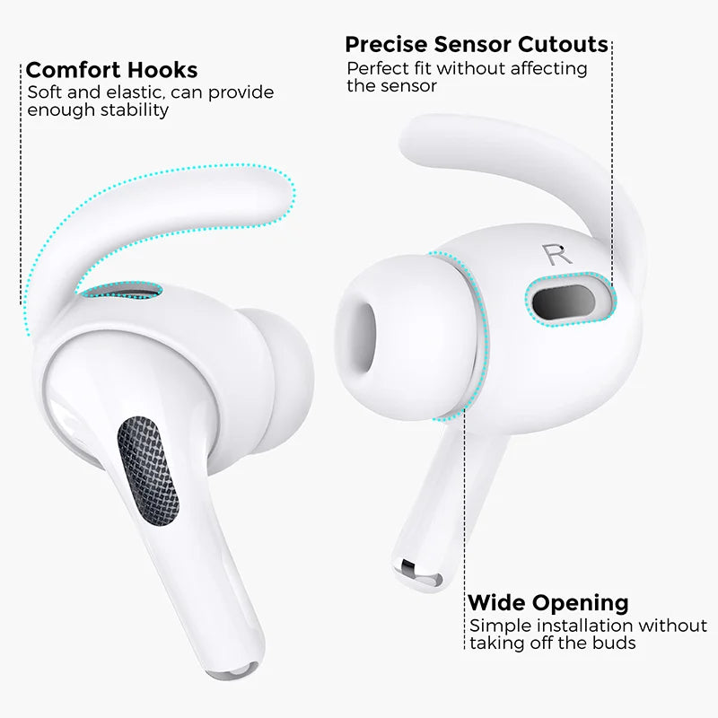 Anti-Slip Silicone Ear Hooks for AirPods Pro 2 | Soft Grip Sporty Eartips, Sweatproof Gym Running Workout Headphones Accessories