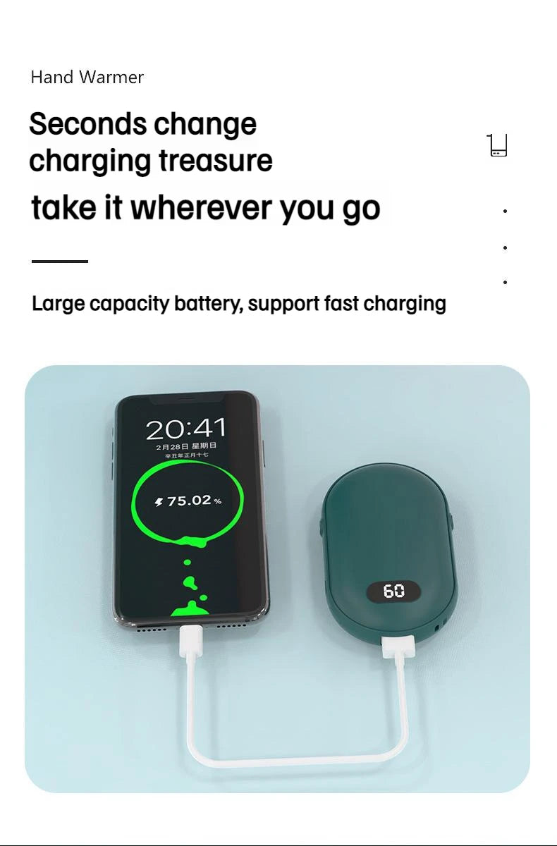 USB Rechargeable Hand Warmer Power Bank 2-in-1 Mini Electric Heater High-Capacity Pocket Warmer Winter Gift for Cold Weather Beauty World Shop