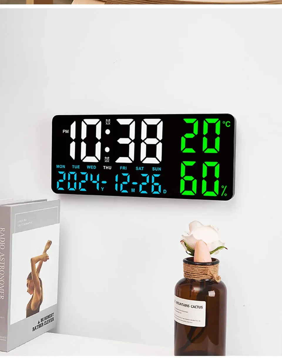 Digital Wall Clock with Atmosphere Lights Remote Control TEMP Humidity Display LED Large Table Clock Multifunctional Alarm Clock Beauty World Shop