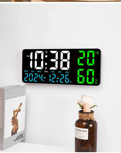 Digital Wall Clock with Atmosphere Lights Remote Control TEMP Humidity Display LED Large Table Clock Multifunctional Alarm Clock Beauty World Shop