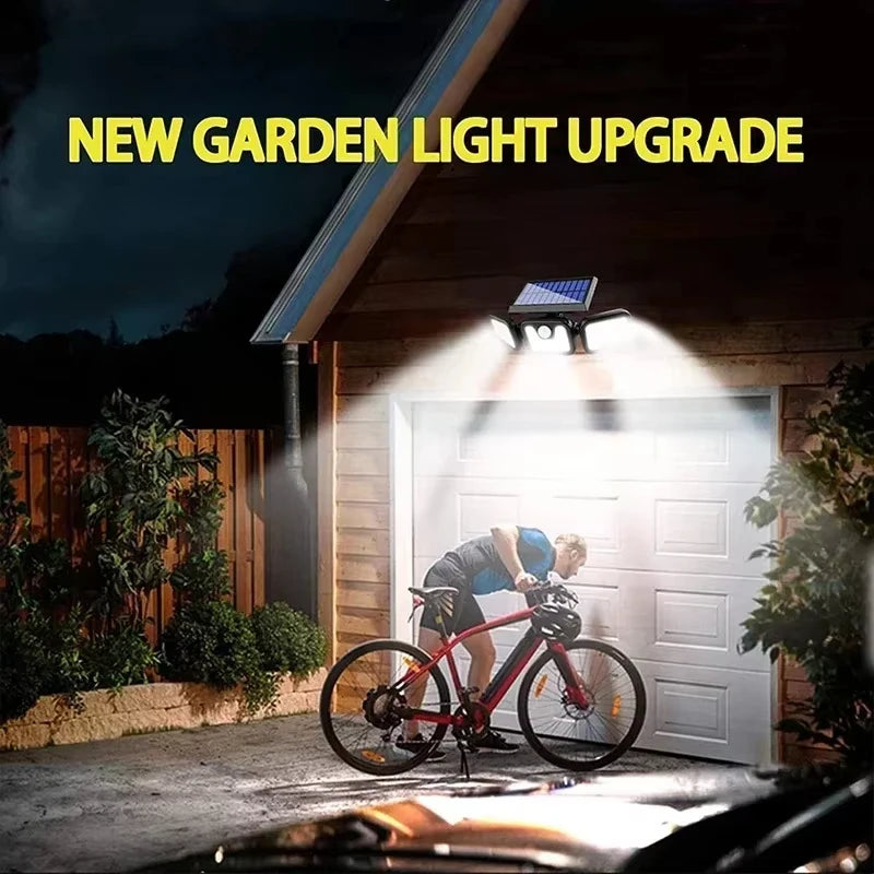 Led Solar Light Outdoor Motion Sensor Human Body Sensing Adjustable Head Ip65 Waterproof Solar Three Head Wall Lamp Garden Beauty World Shop