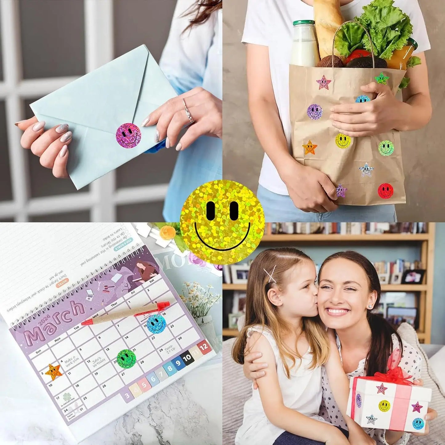 500 Pcs Smile Face Stickers Roll Laser Colorful Happy Face Sticker for Classroom Back to School Birthday Teacher Reward,1inch Beauty World Shop