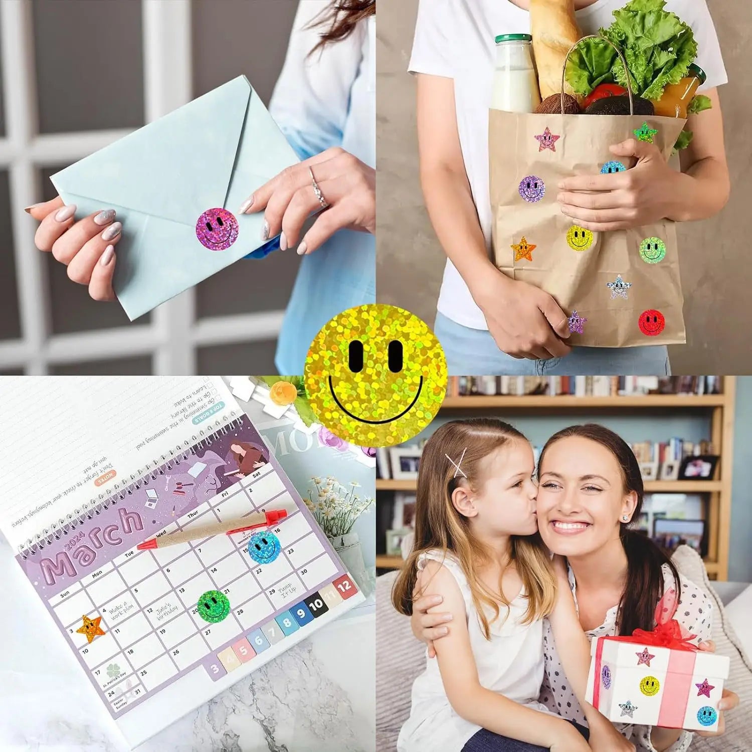 500 Pcs Smile Face Stickers Roll Laser Colorful Happy Face Sticker for Classroom Back to School Birthday Teacher Reward,1inch Beauty World Shop