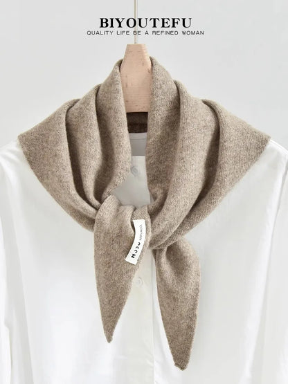 100% Australian Wool Knitted Triangle Scarf Shawl Women's Autumn  Winter Warm Neck Protection Scarf Decorative  Small Scarf Beauty World Shop