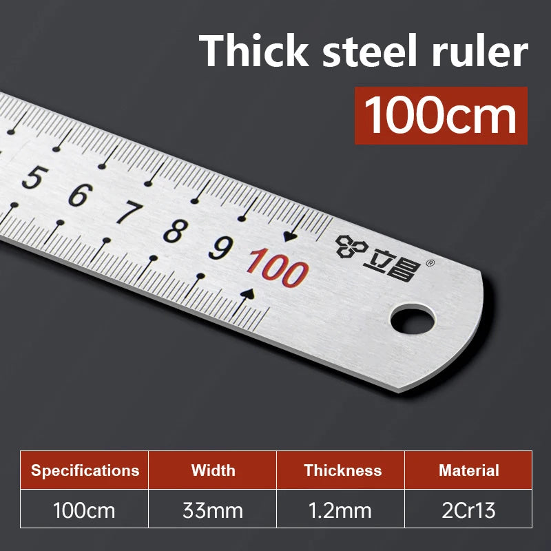 1Pcs 15/20/30/40/50/60100cm Stainless Steel Metal Straight Ruler For Home School Precision Measuring Tool Drawing Tool Supplies Beauty World Shop