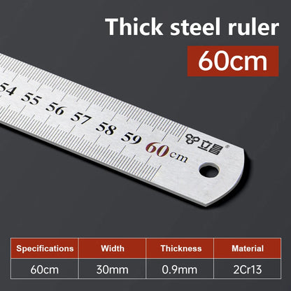 1Pcs 15/20/30/40/50/60100cm Stainless Steel Metal Straight Ruler For Home School Precision Measuring Tool Drawing Tool Supplies Beauty World Shop