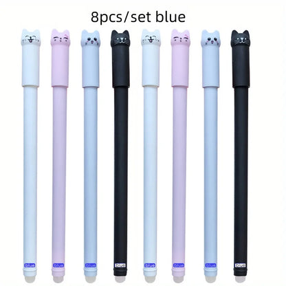 4/8/12pcs Creative Cat Erasable Gel Pens Set 0.5mm Washable Handle Magical Blue/Black Ink Erasable Refills Rod Writing Stationer Beauty World Shop