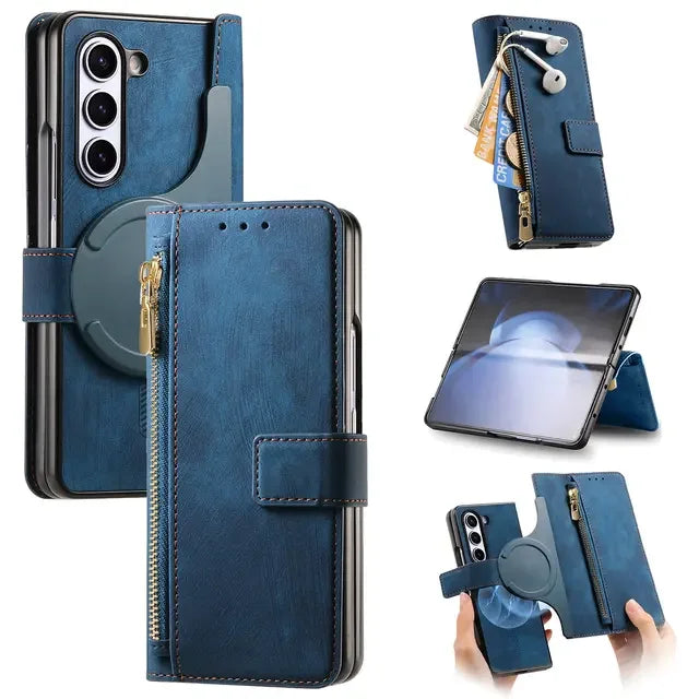 2 in 1 Magnetic Zipper Cards Solt Wallet Leather Case For Samsung Galaxy Z Fold 8 ultra 7 6 5  Wireless Charging Bag Purse Cover Beauty World Shop
