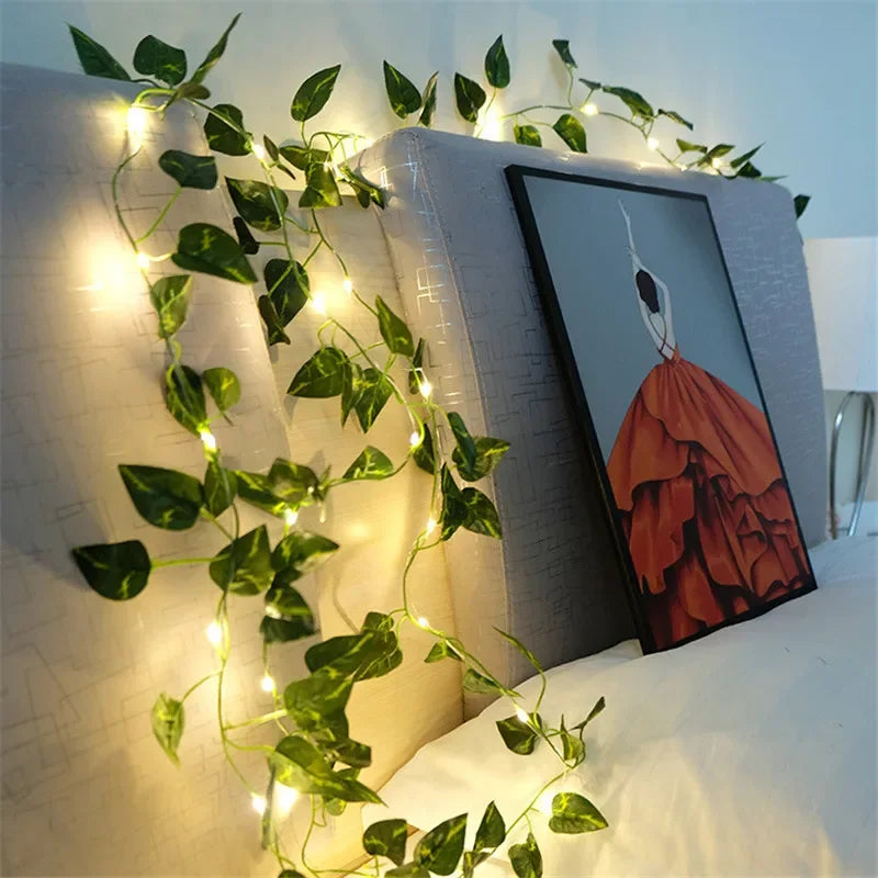 Flower Green Leaf String Lights Artificial Vine Fairy Lights Battery Powered Christmas Tree Garland Light for Weeding Home Decor Beauty World Shop