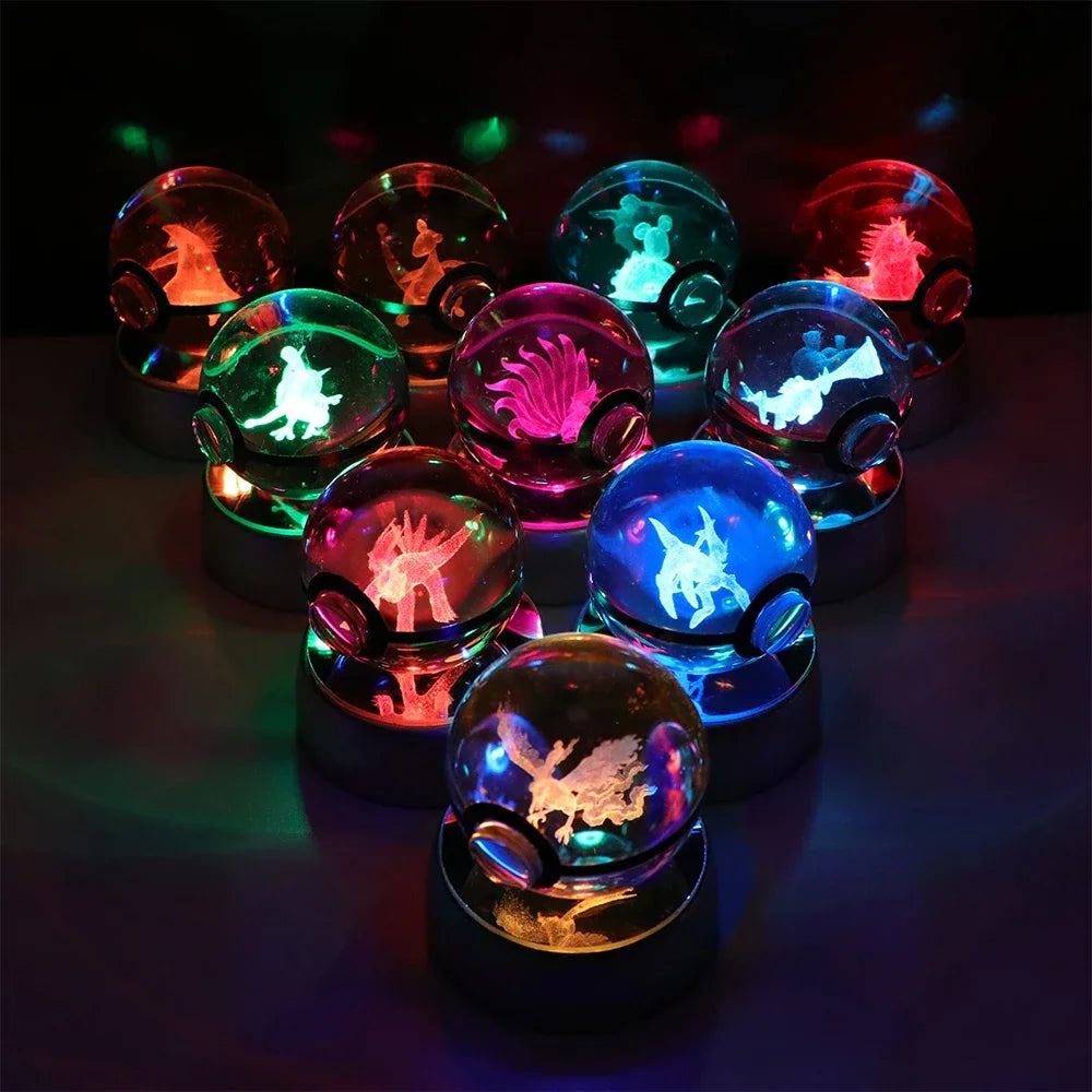 Pokemon Crystal Ball Pikachu Gengar Eevee Mewtwo Lacario Anime Game Pokeball Led Night Light Base Kids Birthday Gift Home Decor Beauty World Shop