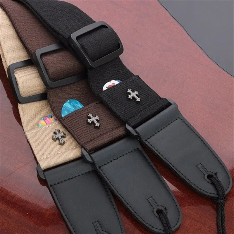 Electric Guitar Strap Acoustic Folk Guitarra Belt Straps Vintage Cross Personality Guitar Straps Pick Pocket Guitar Accessories Beauty World Shop