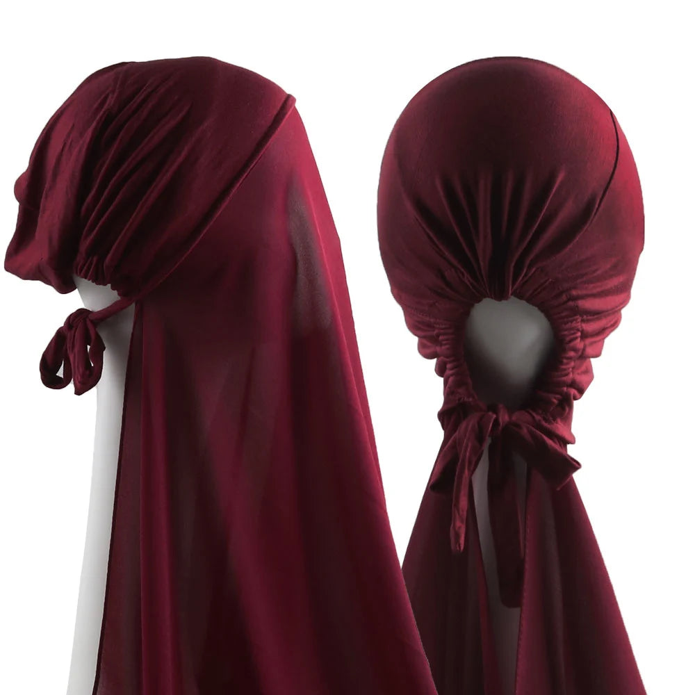 Muslim Instant Hijab Women Bonnet with Chiffon Shawl Head Scarf Cap Inner Headband Stretch Hijab Cover Headwrap Turbante Beauty World Shop