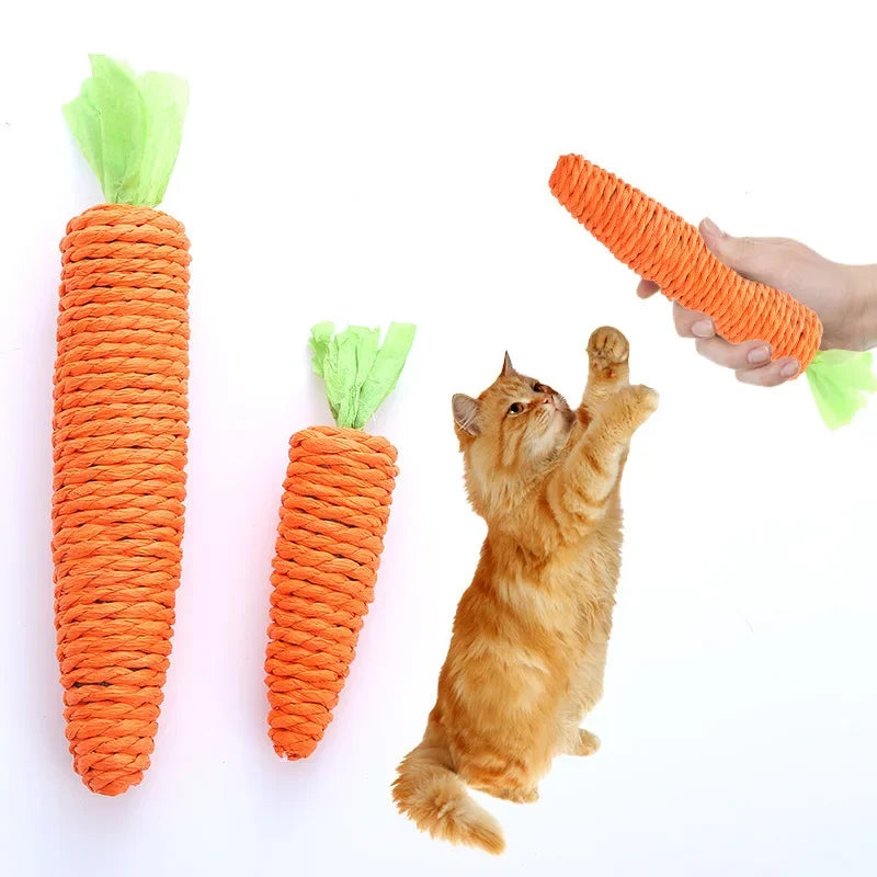 Cat Toy Carrot Sound Pet Products Bite Resistant Paper Rope Scratcher Clean Teeth Interactive Play Cat Carrot Chew Toy for Cat Beauty World Shop